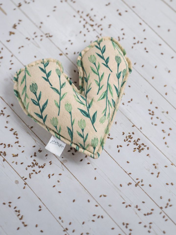 Seagrass Heart of Hope weighted comfort heart with green botanical print