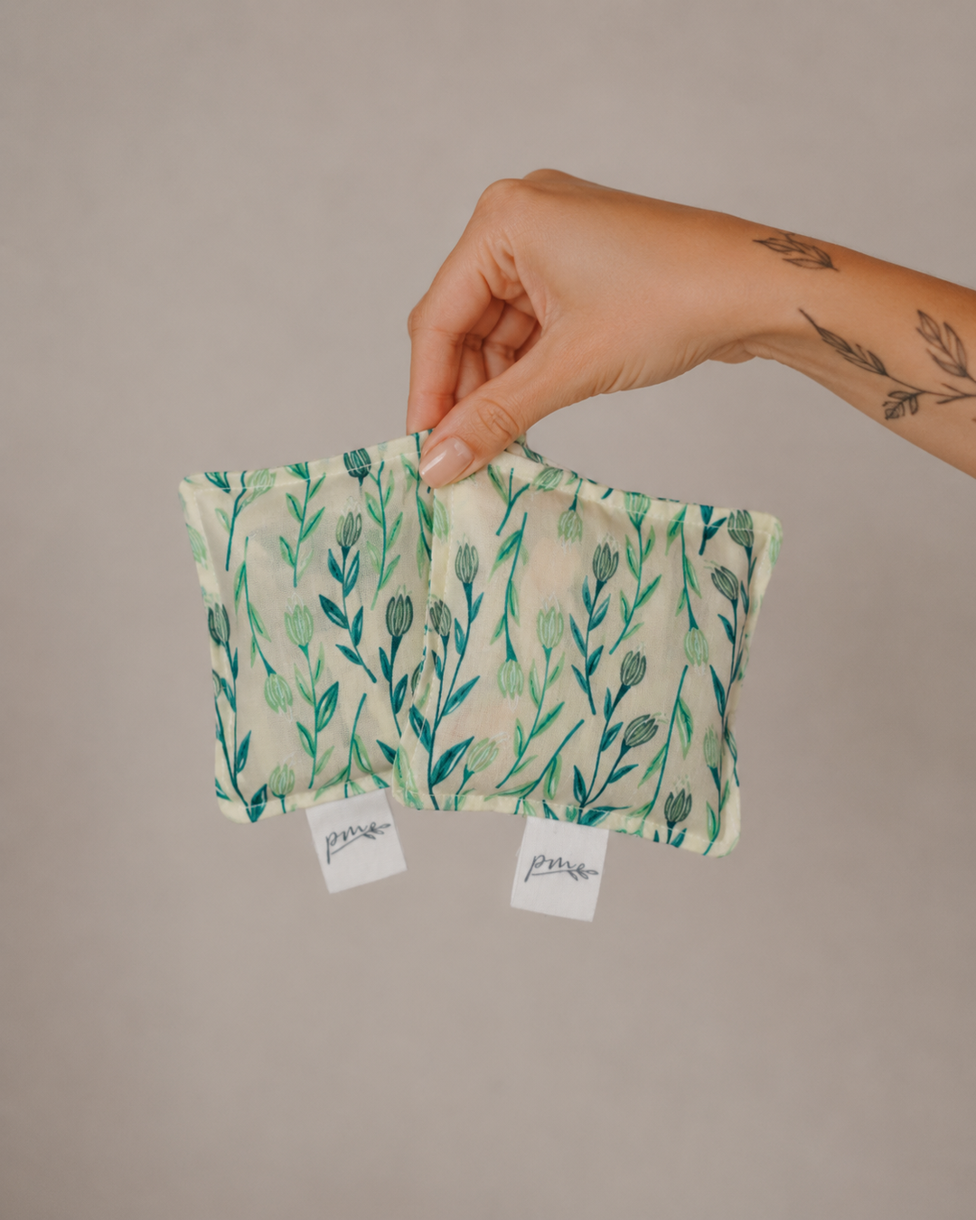 Seagrass square weighted sensory fidgets with green botanical print, set of two