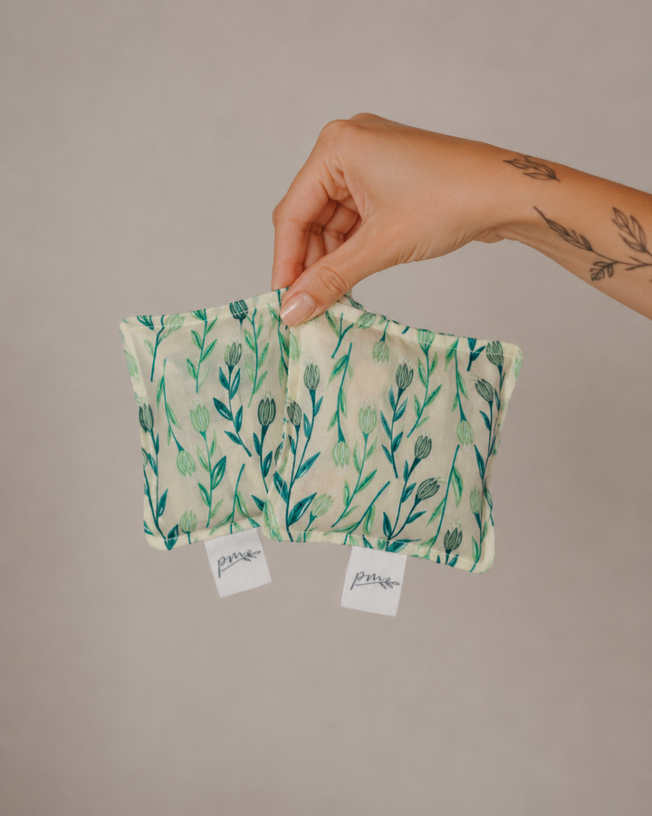 Seagrass square weighted sensory fidgets with green botanical print, set of two