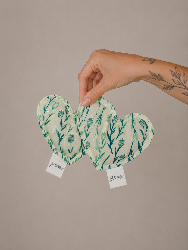 Seagrass heart weighted sensory fidgets with green botanical print, set of two