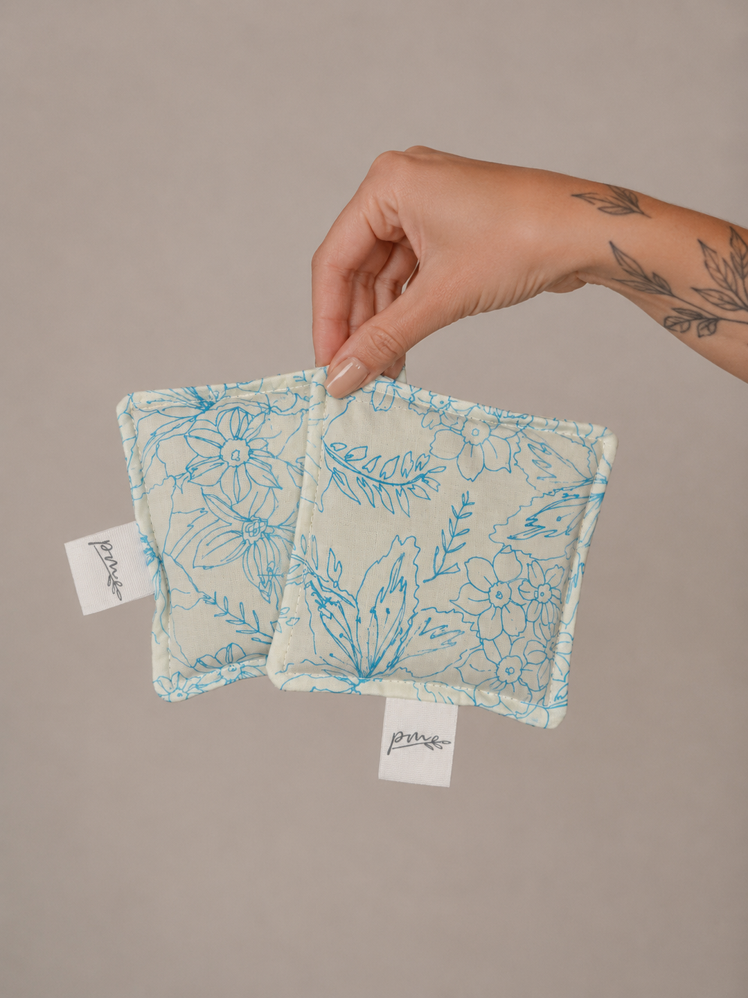 Periwinkle Cove square weighted sensory fidgets with blue floral print, set of two