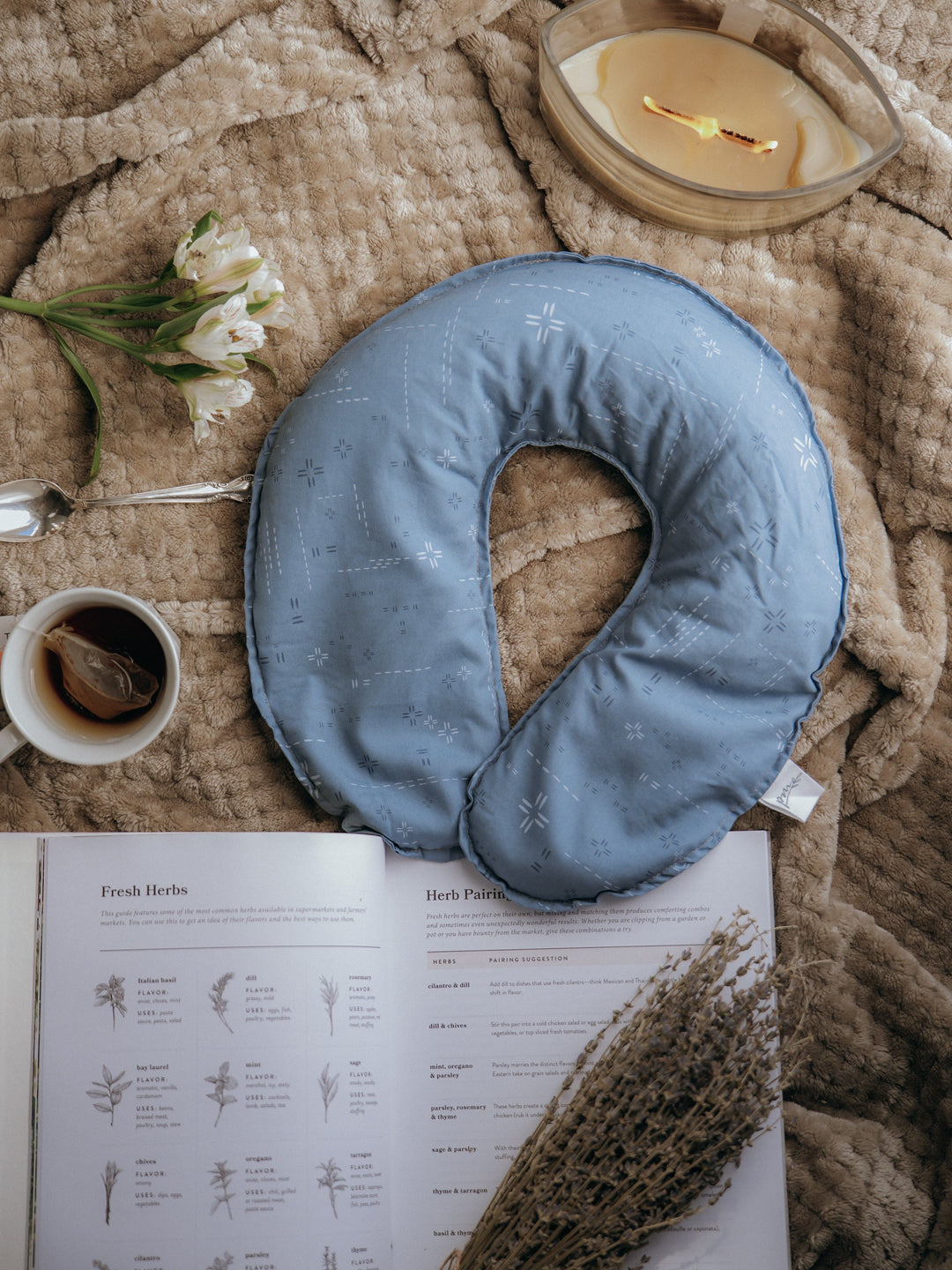 Handmade weighted neck pillow, part of the Color and Calm set